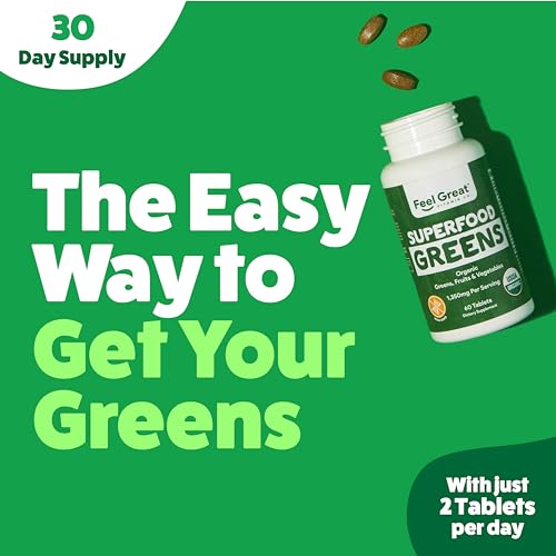 Feel Great Vitamins Super Greens Tablets | Organic Greens, Fruits and Veggies Supplement | Fruit and Veggie Supplement with Kale, Spinach Extract, Green Onion, and More, 60 Tablets - Image 6