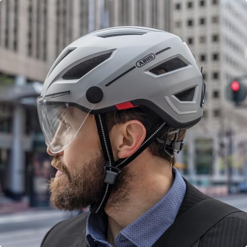 Foto von ABUS Stadthelm Pedelec 2.0 ACE - Fahrradhelm mit Rücklicht, Visier, Regenhaube, Ohrenschutz - für Damen und Herren - Blau Matt, Größe L