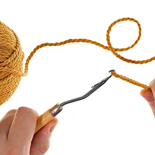 Image of Craft County Bent Latch Hook Tool - Latched Rugs and Gridded Projects - Comfortable Grip - Natural Wood Handle