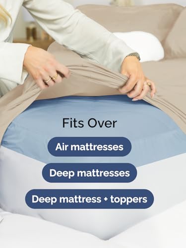 Image of Extra Deep King Fitted Sheet - Single Fitted Sheet Only - Cream | Easily Fits 18 inch to 24 inch Mattress, Soft, Wrinkle Free, Breathable & Comfy, Extra Deep Pockets Hotel Luxury Fitted Sheet