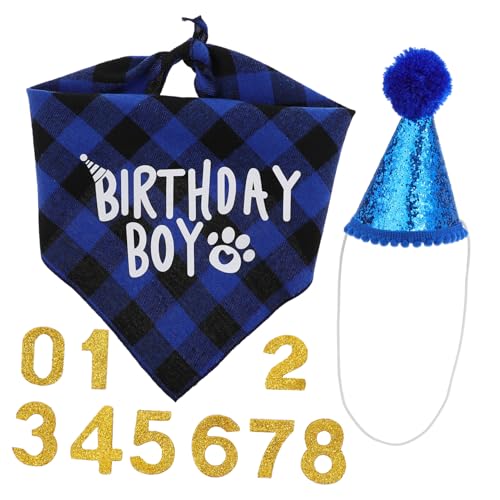 Abaodam 1 Juego De Suministros para Fiesta De Cumpleaños De Perro Sombrero De Fiesta con Temática De Cachorros Primer Vestido para Mascota Decoraciones Pañuelo De Dibujos Animados