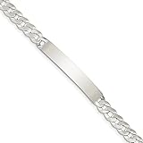 Solid 925 Sterling Silver ID Bracelet Engravable Identification Name Bar Tag - with Secure Lobster Lock Clasp 7.5' (Width = 7mm)