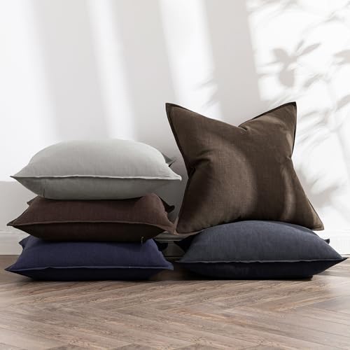 Image of MIULEE Decorative Linen Pillow Covers 20x20 Inch Navy Boho Farmhouse Neutral Couch Throw Pillows for Bed Pack of 2 Accent Modern Pillowcase Summer Sofa Livingroom Home Decor