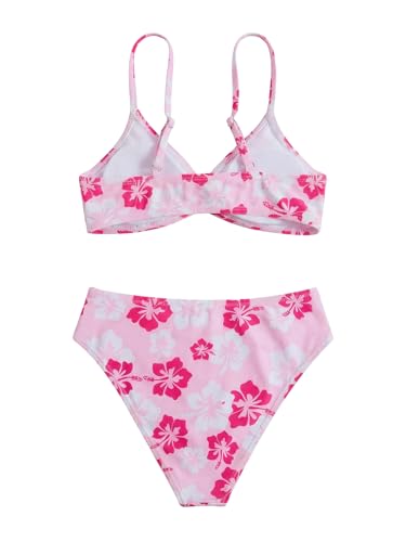 Image of COZYEASE Girls' 2 Piece Ditsy Floral Print Knot Front Ruched Triangle Bikini Swimsuit