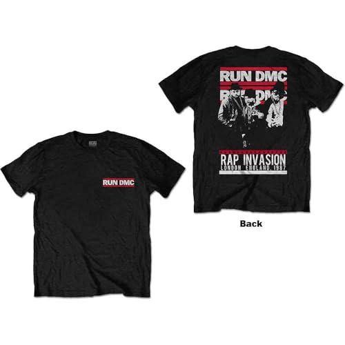Image of Run Dmc Rap Invasion Official Tee T-Shirt Mens Unisex (Medium) Black
