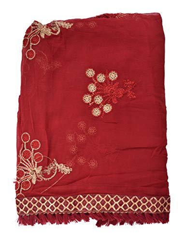 Image of YOUTHQUAKE Heavy Embroidered Work Chiffon Dupatta for Womens & Girls With Fancy Lace