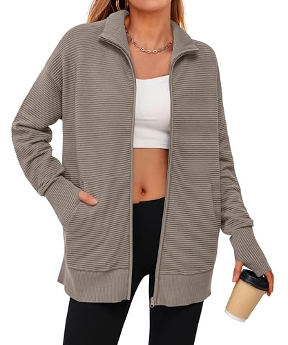 Image of PRETTYGARDEN Womens Long Sleeve Zip Up Ribbed Cardigan Sweaters