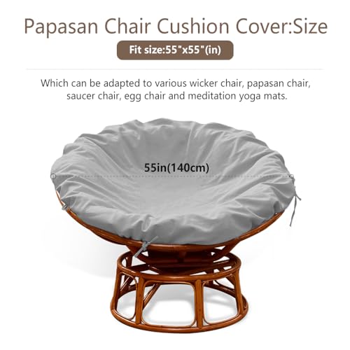 Thankyall Papasan Cushion Cover, Water Resistant Papasan Chair Cushion Slipcover for Outdoor and Indoor, Skin-Friendly Soft Machine Washable Unfading Zippered Cover for Round (Light Gray 55in)