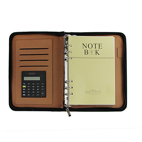 Preisvergleich Produktbild Liying Neu Notizbuch Konferenzmappe Dokumentenmappe Ringbuchmappe Aktenmappe Ringbuchordner Schreibmappe mit Schreibblock Ringbuch Taschenrechner Reißverschluss A5 Schwarz