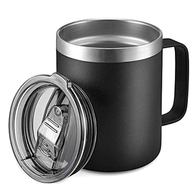 ALOUFEA 12oz Stainless Steel Insulated Coffee Mug with Handle | Double Wall Vacuum | Travel Mug | Tumbler Cup with Sliding Lid | Navy