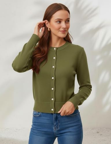 Image of Women's Casual Slim Fit Cardigan Sweaters Long Sleeve Button Down Lightweight Waist Length
