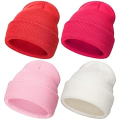 4 Pack Knit Cap: Milky White, Pink, Rose Pink, Red