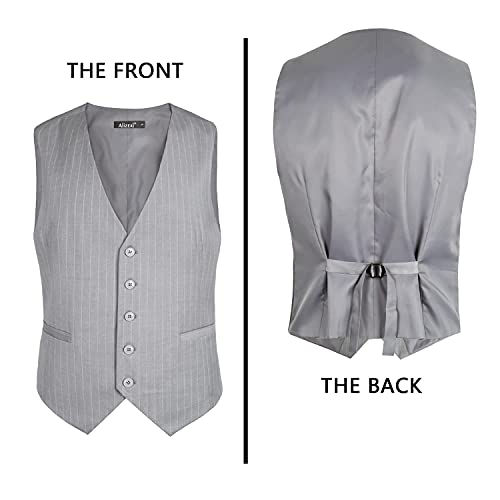 Image of Alizeal Mens Pinstripe Business Vest Formal Fit | V-Neck Bollar 5-Button Front Waistcoat for Suit Tuxedo and Formal Events