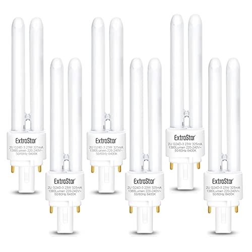 EXTRASTAR 2 Pines Bombillas PLC Tubo, 23W, Luz Blanca 6400K, Maiz G24, 1380lm, No regulable, Pack de 6…