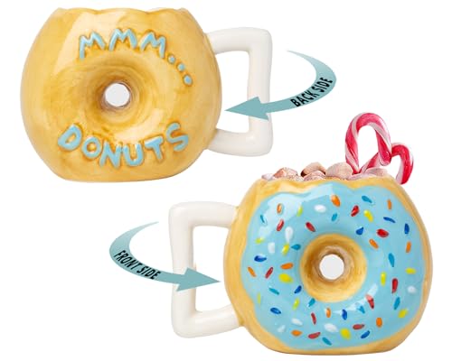 Comfify Ceramic Donut Mug – Chocolate Glaze with Sprinkles – Funny “MMM... Donuts!” Quote – 14 oz Coffee Cup