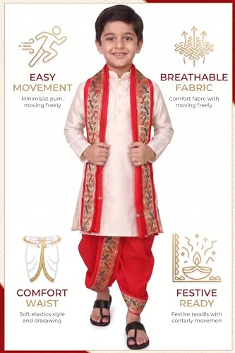 Image of Boys Dhoti Kurta Set Sherwani Style for Kids | Ethnic Traditional Kids Wear with Patiala Dhoti & Dupatta | Wedding Dress for Boys | Indian Cultural Outfit for Puja Festival Party
