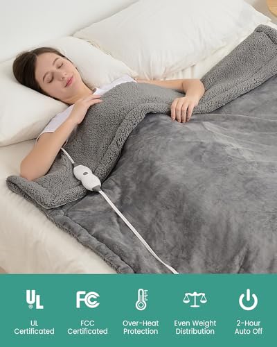 immtree Heated Weighted Blanket for Adults, Sherpa Fleece Soft Warm Weighted Blanket 12lbs for Sleep & Relax, Detachable Controller, 4 Heating Levels, 2 Hours Auto Shut-Off, 48x72inches, Grey - Image 4