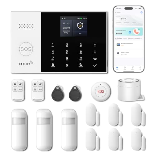 PGST Alarmanlage 16 Stück, GSM/WiFi Smart Alarm System mit fürs Home Security, Echtzeit App Push, Beliebig Erweiterbar- funktioniert mit Alexa, für Tür Fenster, Wohnmobil, Wohnung,Garage