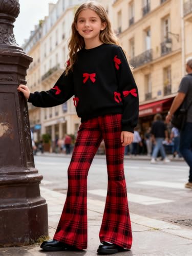 Image of Girls 2 Piece Outfits Long Sleeve Butterfly Sweatshirt & Flared Pants Fall Clothing Set Size 7-12 Years