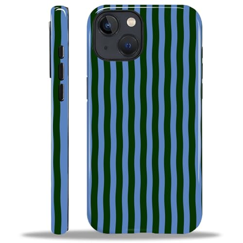 ilikediy for iPhone 13/14 Case,HL2 Green and Blue Stripe Hybrid 2 Layer Hard Shell Silicone Protective Pattern Design Case