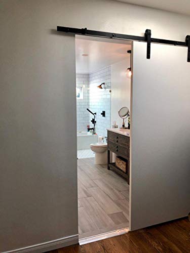 Solid Barn Door 32 X 80 Inches With Rail 6.6Ft | Planum 0010 White Silk | Heavy Sturdy Track Hangers Hardware Set | Flush Modern Sliding Wood Door #TOP2
