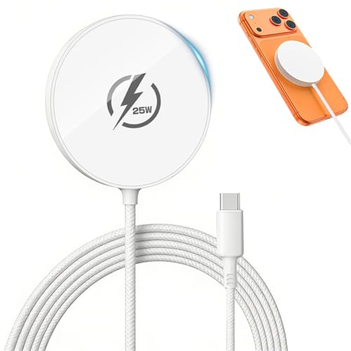 MagSafe充電器 【Qi2認証 】 25W高速充電 マグネット式 マグセーフ充電器 Qi2.2 25W超高効率 ワイヤレス充電 Phone 17/16シリーズ iOS 26 以降対応 Androidスマートフォン&AirPods対応 出張·旅行·オフィスに最適 白
