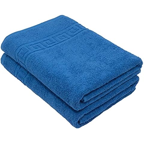 CLASSIC BLUE 2 X BATH TOWELS SET, 70X140 LARGE SIZE 100% NATURAL COTTON 500 GSM THICK ABSORBENT TOWEL, HOTEL QUALITY RINGSPUN Cover