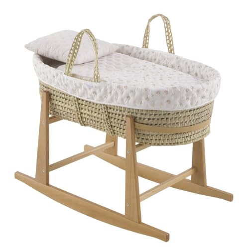 Cambrass-moisés para bebé con Soporte de Madera-capazo de Palma para los Primeros Meses del bebé-moisés de Mimbre con Asas para facilitar su traslado - Branch Beige 39x80x25 Cm