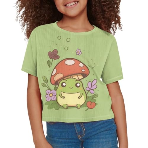 Image of Girls Fashion Crewneck Tee Shirts Casual Short Sleeve Crop Top Summer Outfits 5-14 Year