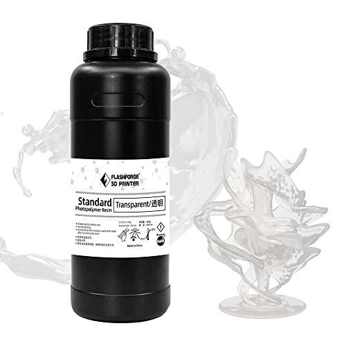 FLASHFORGE Résine pour imprimante 3D, résine LCD à séchage UV, résine 3D résistante et rigide avec photopolymère standard 405 nm pour l'impression 3D LCD (0,5 kg, transparent) Cover