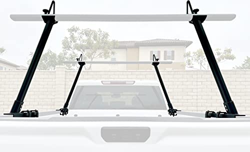 Image of MaxxHaul Universal Aluminum Truck Ladder Lumber Pipe Contractor Rack - 500 lb Capacity 28 inch Fixed Height with Mounting Clamps No-Drill Installation for Pickup Trucks - CrossBars Sold Separately