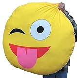 Big Plush Smiley Face Tongue Out Emoji - Huge 4-Foot Extra-Soft Jumbo Plush Emoji Pillow- Gigantic Stuffed Animal - OSO de Peluche - Cute Oversized Plushie - Jumbo Emojis Pillow Fun Novelty