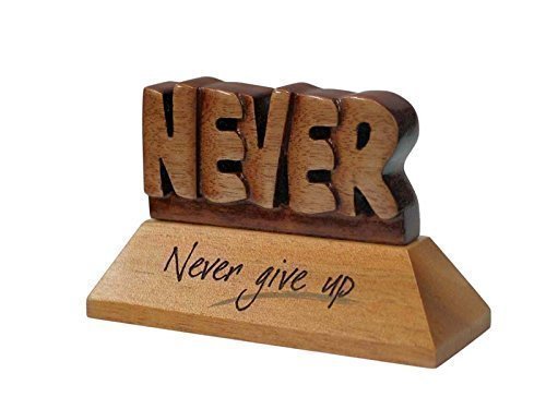 Christian wood mahogany Never give up desktop gift carved ornament 10cm