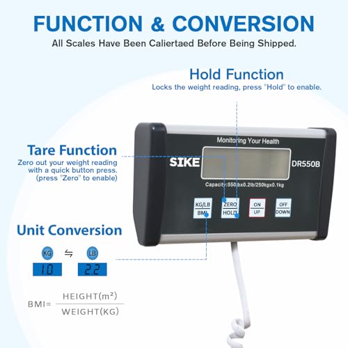 Image of SIKE Digital Physician BMI Scale, 550lb Capacity Medical Floor Weight Scale