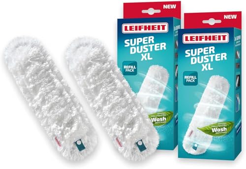 Leifheit Housse pour plumeau SUPERDUSTER XL, Lot de 2, Housses de Rechange lavables pour plumeau, dépoussiérage Facile et Efficace, Laver au Lieu de Jeter