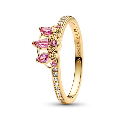 Bague Disney Rapunzel tiara plaqué or 14k cristal rose et oxydes clairs