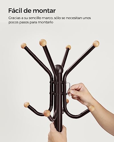 Miniatura 8 de Songmics Perchero De Pie, Perchero De Metal Con 12 Ganchos, 4 Patas, Para Colgar Abrigos, Sombreros Y Bolsos, Para Entrada, Dormitorio, Oficina, Marrón Rcr031z01