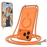 Olgary Magnetische Handyband für iPhone 17 Pro max Hülle mit Band Handyhülle Kompatibel mit MagSafe,Matt Durchscheinende,justierbarer und Abnehmbarer Kette,Crossbody Magnet Cover,Orange