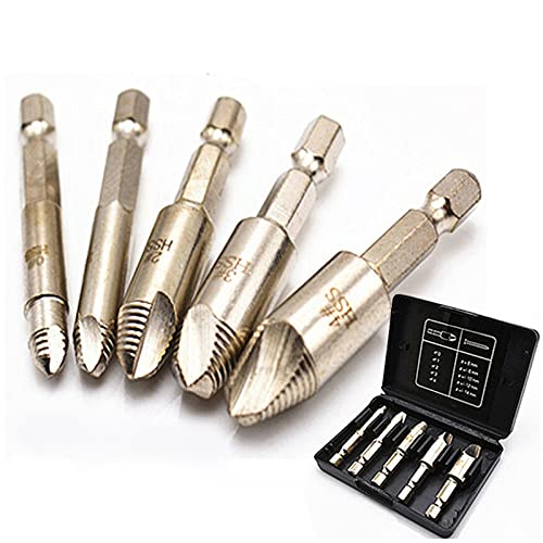 Alued 5Pcs Screw Extractor Kit and Stripped Screw Remover Damaged Screw Extractor Kit Easy Out Broken Bolt Remover, Screw Remover Set Screws Bolt Extract Drill Bit Tools With Box