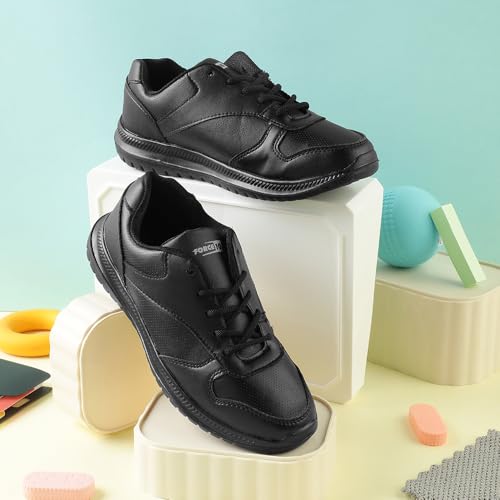 Image of Liberty Force10 SKOLPRO-L Lacing Uniform School Shoes for Kids - Black & White | Lightweight & Comfortable Insole | Quick Wear, Lace-Up Closure Cushioned Footbed | All Day Comfort, Anti-Slip Grip