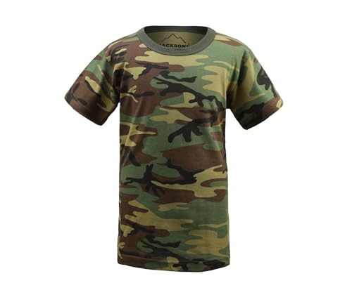 BACKBONE Kids Camouflage Short Sleeve TShirt for Boys and Girls Outdoor Tee (Woodland Camo X-Small)