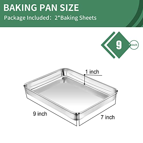 Baking Sheets Set Of 2, Hkj Chef Cookie Sheets 2 Pieces Stainless Steel Baking Pans & Toaster Oven Tray Pans, Rectangle Size 9L X 7W X 1H Inch & Non Toxic & Healthy & Easy Clean… #TOP1