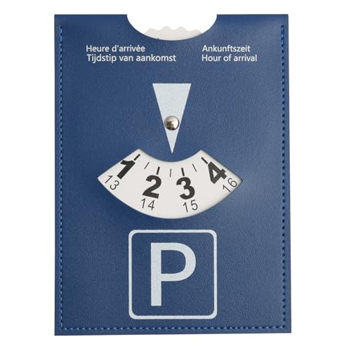eModwey Disco Horario de Lujo Grande para Estacionamiento, Modelo Europeo Multilingüe, en Cuero Sintético Suave al Tacto, 10x13cm, para Coche, Moto y Autocaravana，Azul