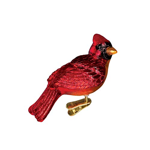 Old-World Christmas Glass Blown Ornament with Gift Box, Clip-On Collection (Resting Cardinal, 18041)