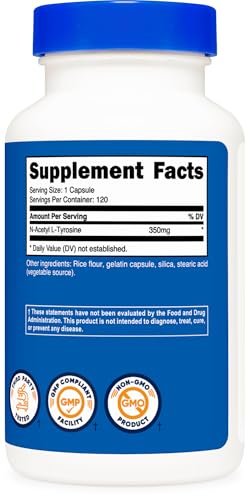 Nutricost N-Acetyl L-Tyrosine (NALT) 350mg, 120 Capsules - Gluten Free, Non-GMO