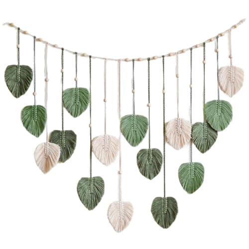 Tapiz de macramé con diseño de hojas tejidas para una decoración boho en el hogar 2