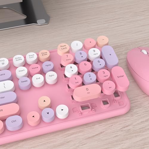 Image of UBOTIE Colorful Wireless Keyboard and Mouse Combo (Pink-Colorful)