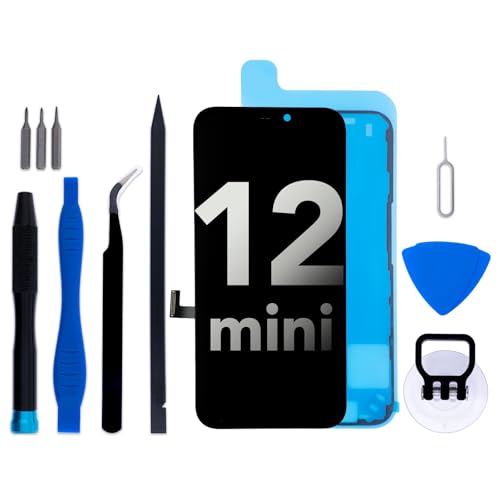 for iPhone 12 mini Screen Replacement kit, 5.4" LCD Display 3D Touch Digitizer Assembly with Frame Adhesive and Repair Tools (Model A2399/A2176/A2398/A2400/A2399)