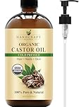 Handcraft Blends Cold-Pressed Organic Castor Oil in Glass Bottle - 473 ml - 100% Pure and Natural - Premium Grade Oil for Hair, Eyelashes and Eyebrows - Carrier Oil - Hair and Body Oil