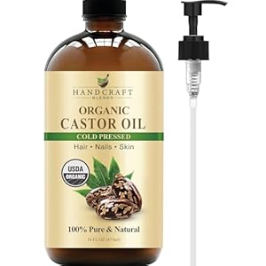 Handcraft Blends Cold-Pressed Organic Castor Oil in Glass Bottle – 473 ml – 100% Pure and Natural – Premium Grade Oil for Hair, Eyelashes and Eyebrows – Carrier Oil – Hair and Body Oil